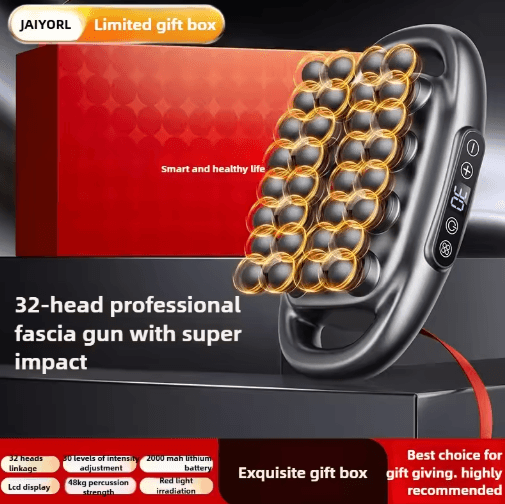32-Head Deep Tissue Massage Gun – Wireless Percussion Muscle Massager with Red Light Therapy