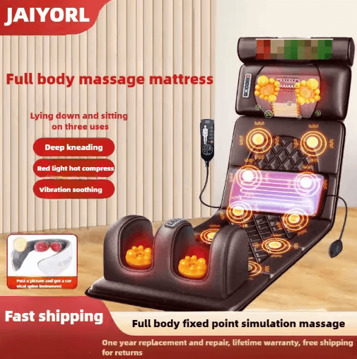 Electric Full Body Massage Mattress with Heat – Vibration Massage Cushion for Neck, Shoulders, Back & Waist