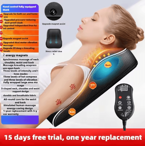 Electric Cervical Massage Pillow with Airbag Traction & Heat – Shiatsu Neck, Back & Waist Massager for Home & Car