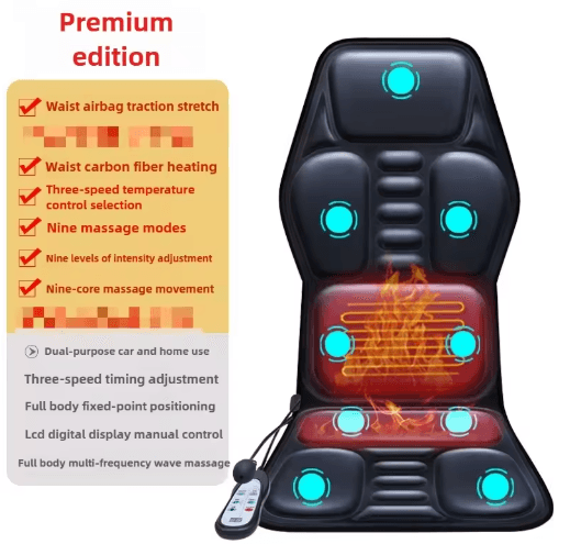 Heated Car Massage Seat Cushion – Vibrating Back & Lumbar Airbag Massage Chair Cushion