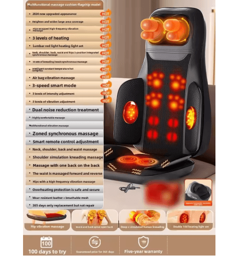 Full Body Massage Seat Cushion with Heat & Vibration for Chair – Heated Back Massager Pad