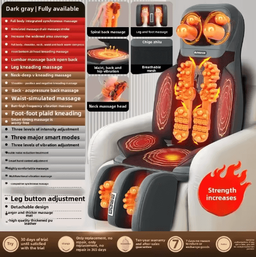 5-in-1 Folding Massage Chair Cushion with Shiatsu Neck, Back & Waist Massage
