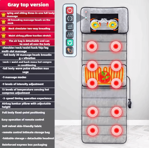 Electric Full Body Massage Mattress with Heat, Shiatsu Neck Massage & Lumbar Airbag Support