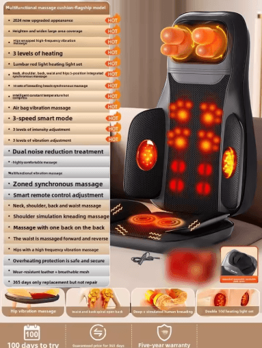 Full Body Massage Seat Cushion with Heat & Vibration – Heated Back Massager Chair Pad