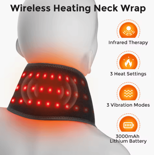 Cordless Electric Neck Massager with Heat, Vibration & 660nm Red Light Therapy