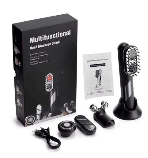 4-in-1 Electric EMS Scalp Massage Comb with Red Light Therapy for Hair & Facial Care