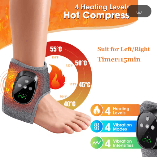 Cordless Heated Wrist & Foot Massager with 5 Heat Levels, 3 Vibration Modes & Adjustable Wrap