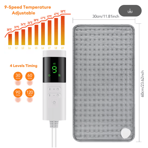 Electric Heating Pad Blanket for Neck, Shoulders, Back & Legs – Washable 50 by 100cm Heated Throw