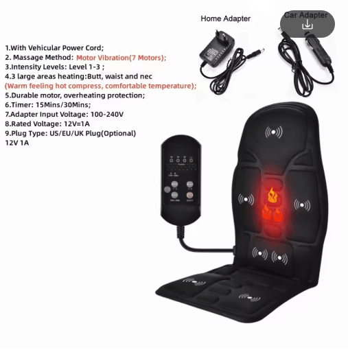 Electric Heated Massage Seat Cushion – Vibrating Lumbar, Back & Shoulder Massager for Car, Office & Home
