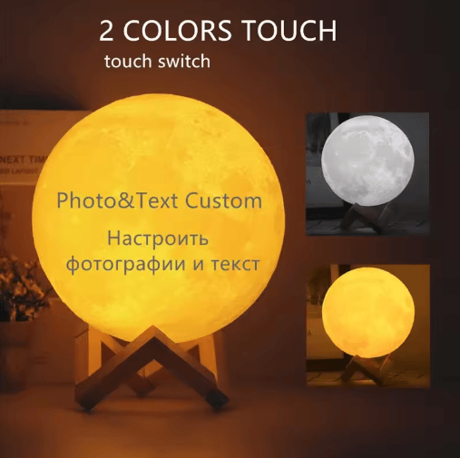 Personalized 3D Moon Lamp – Custom Photo & Text Touch Night Light for Family, Couples & Kids
