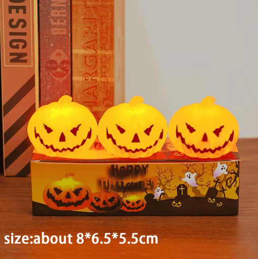 Halloween Pumpkin Lantern Candle Light – Skull & Ghost Face Spooky Atmosphere Lamp for Party Decor