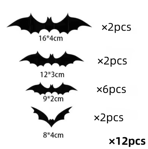 12-Piece Hanging Halloween Bats – Large Flying Plastic Bat Decorations in 3 Sizes for Indoor & Outdoor Decor