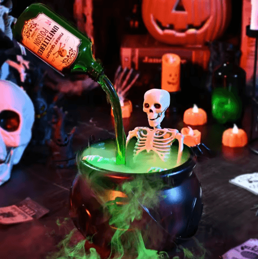 LED Witch Cauldron with Fog Mist Maker – Light-Up Skeleton Halloween Party & Home Decoration