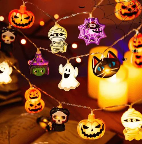 Halloween LED String Lights – Pumpkin, Ghost & Spider Web Hanging Lanterns for Indoor & Outdoor Decor