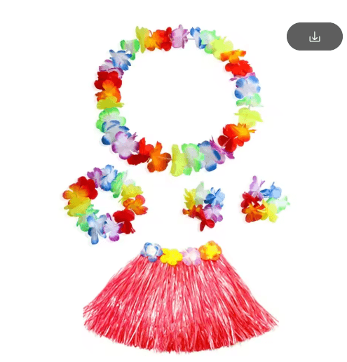 Kids Hawaiian Luau Grass Skirt and Flower Lei Costume Set
