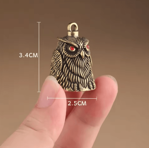 Hand-Carved Brass Owl Bell Good Luck Ornament