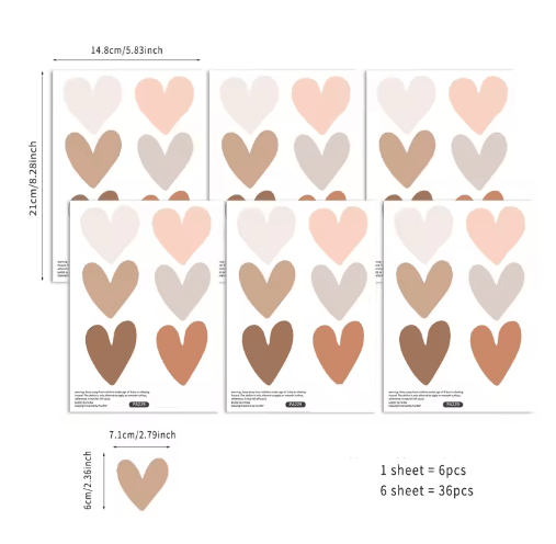 Boho Heart Wall Stickers for Kids Bedroom and Nursery Decor