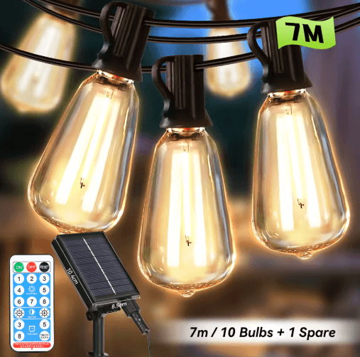 LED Solar Edison-Style String Lights for Outdoor Garden Decor