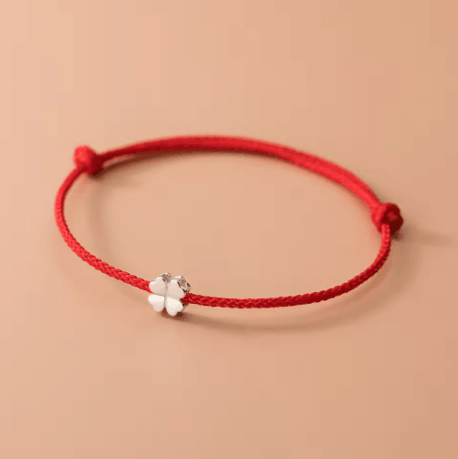 INZATT S925 Sterling Silver Clover Red Rope Bracelet