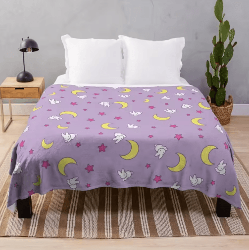 Usagi Sailor Moon Throw Blanket – Kawaii Crescent Moon & Bunny Design