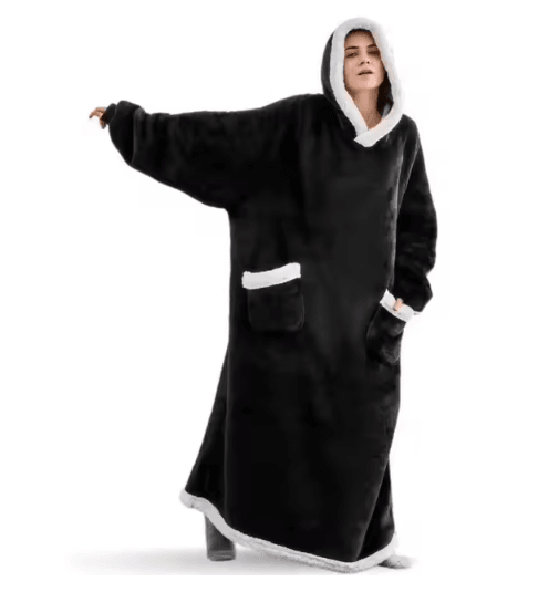180cm Oversized Wearable Blanket Hoodie – Flannel Fleece Pullover with Sleeves
