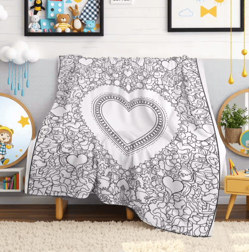 Personalized Coloring Blanket – Custom Name Heart Fleece Kids Throw