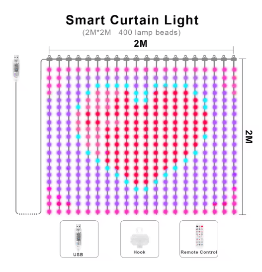 RGB LED Curtain Lights – USB-Powered IR Remote Fairy Lights