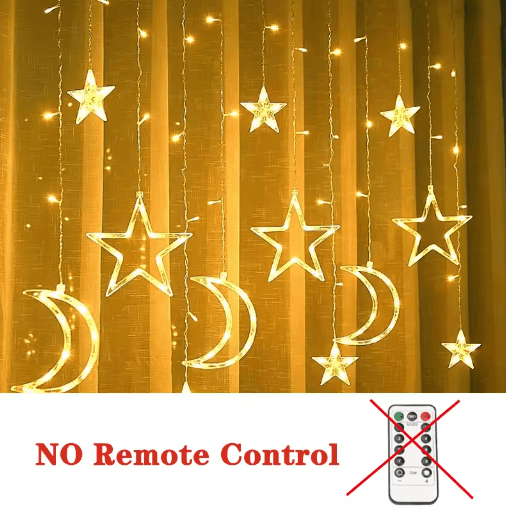 Moon & Star LED Curtain Lights – Celestial Christmas Garland & Fairy Lights