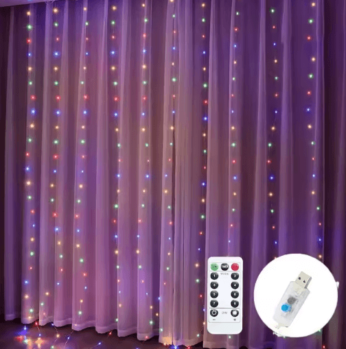 300/600 LED Curtain Lights – Dimmable 8-Mode USB Fairy Lights with Timer