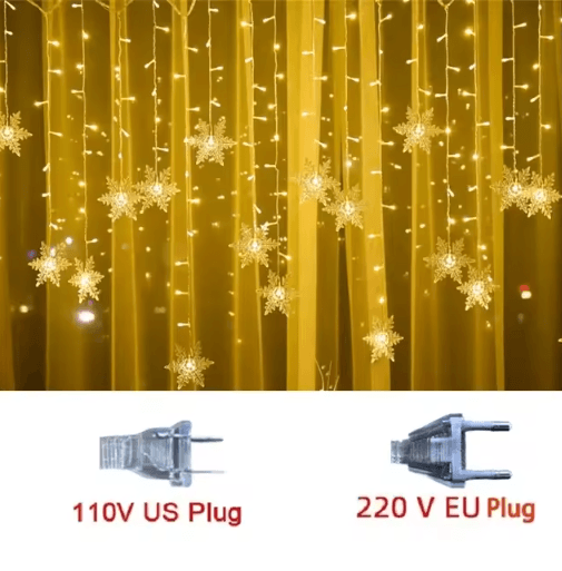 Snowflake LED Curtain Lights – 8-Mode Icicle Fairy Garland for Christmas