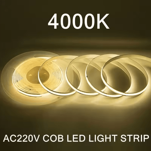1–5M 220V COB LED Strip Light – High-Brightness RA95 Warm White Tape