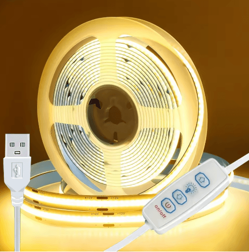 USB COB LED Strip Lights – 3-Key Dimmable Flexible Backlight Tape