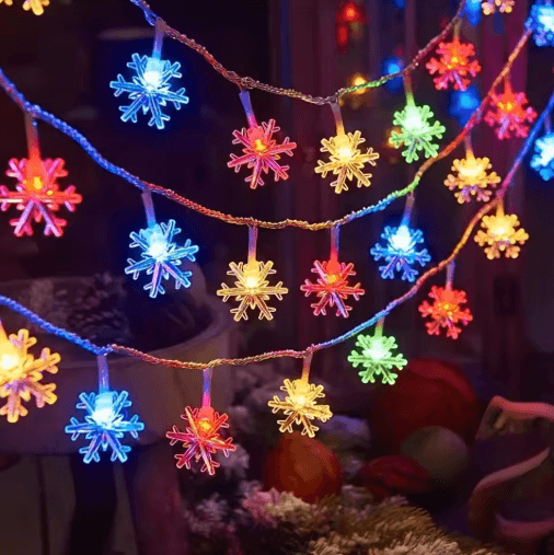 LED Snowflake String Lights – Christmas Fairy Hanging Decor