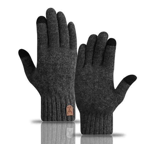 Mens Thermal Touchscreen Gloves – Thick Velvet-Lined Knitted Winter Gloves