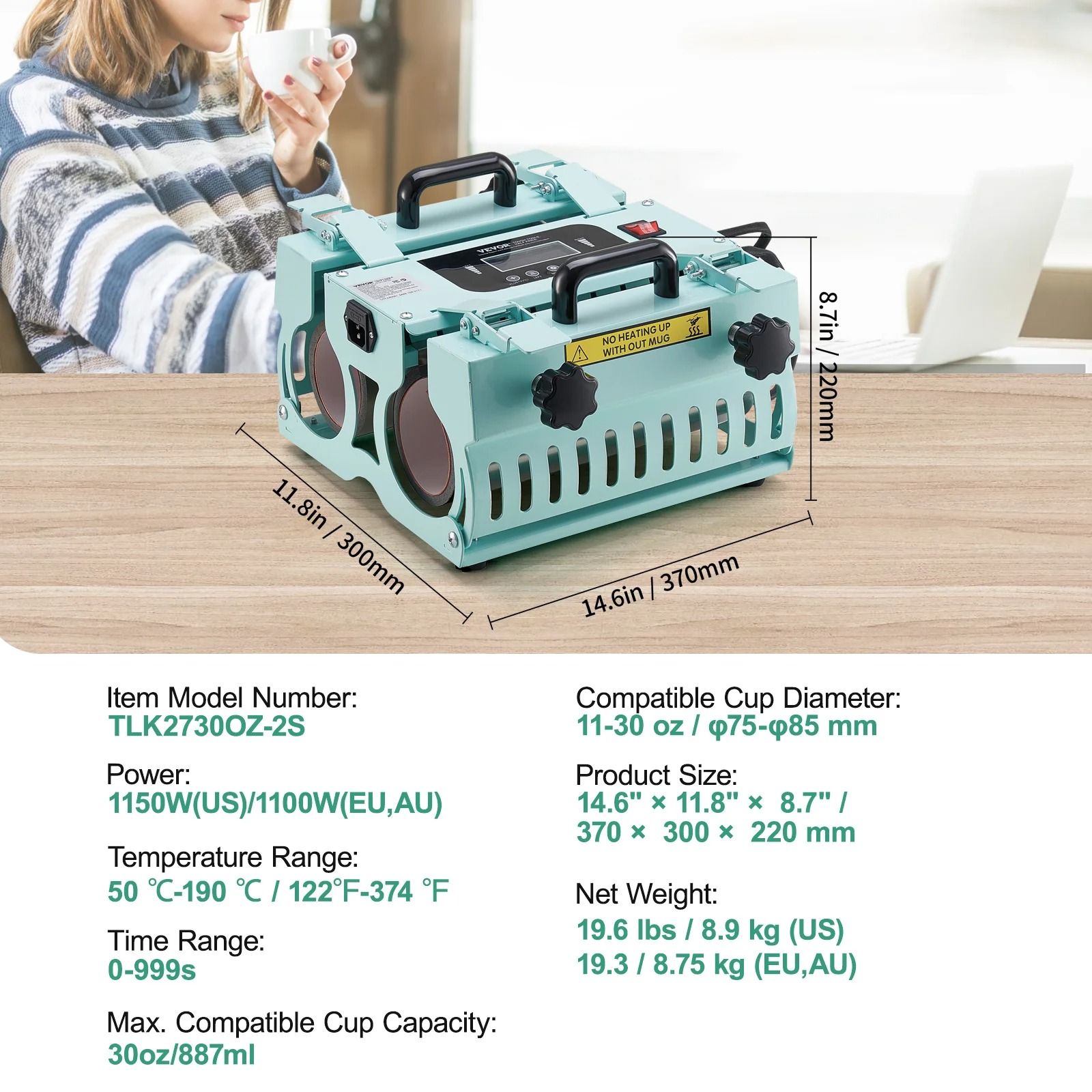 SucceBuy Dual Station Tumbler Heat Press Machine for 11 to 30 oz Tumblers and Mugs