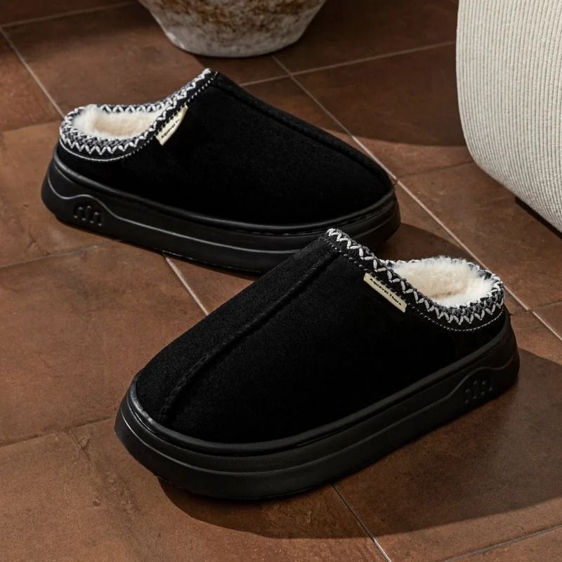 Women Winter Slipper Boots Warm Non Slip Thick Sole Indoor Outdoor Shoes - Black 38 39