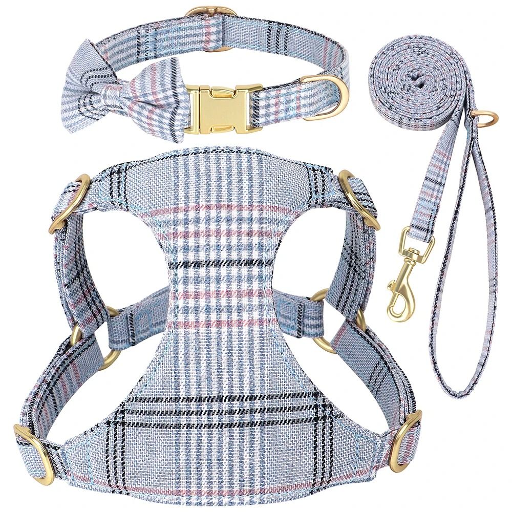 Adjustable Nylon Dog Harness Collar and Leash Set with Bow for Small and Medium Dogs