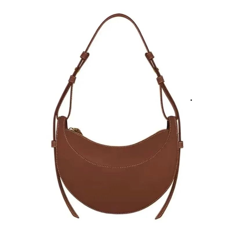 French Style Genuine Leather Crescent Shoulder Crossbody Bag
