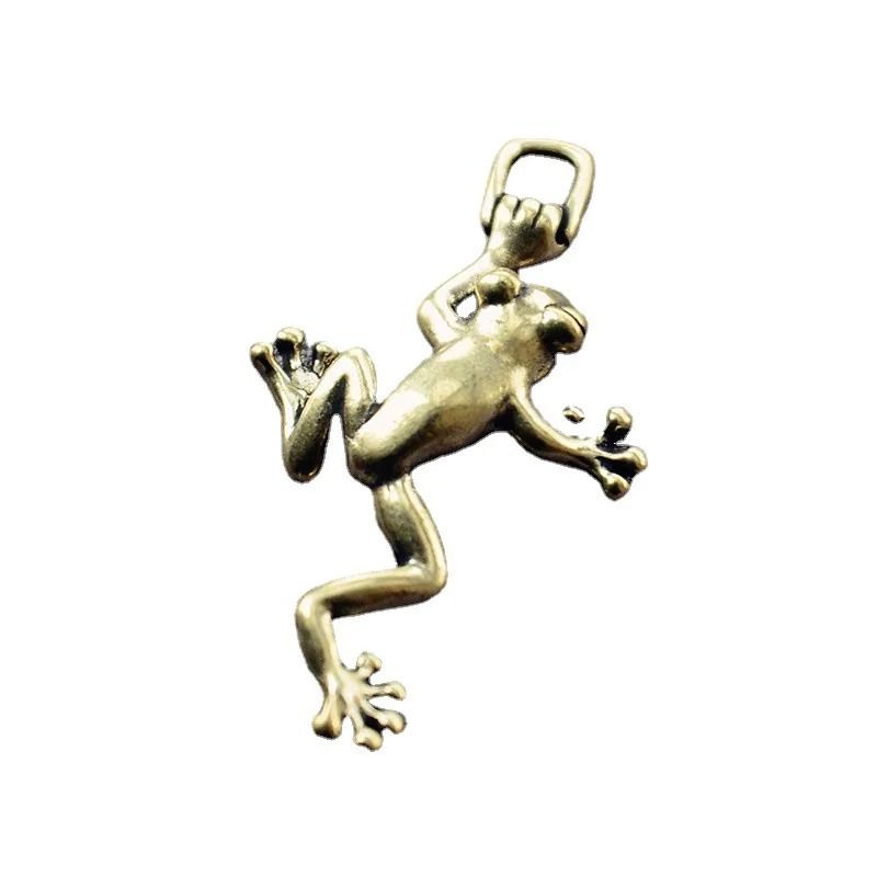Vintage Brass Frog Keychain Pendant Mini Climbing Frog Ornament