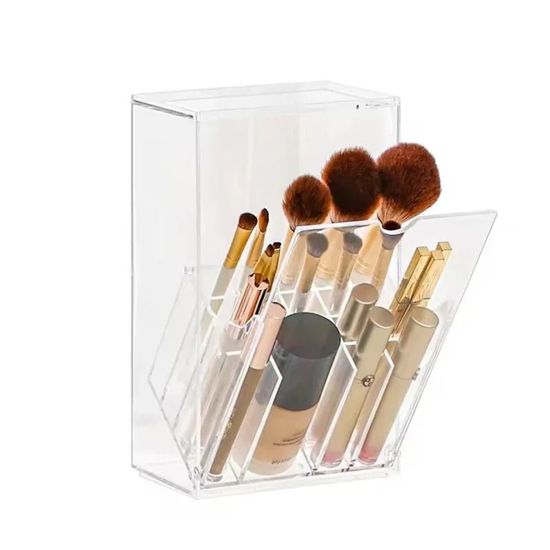 Clear Makeup Brush Holder with Lid Large Capacity Cosmetic Organizer