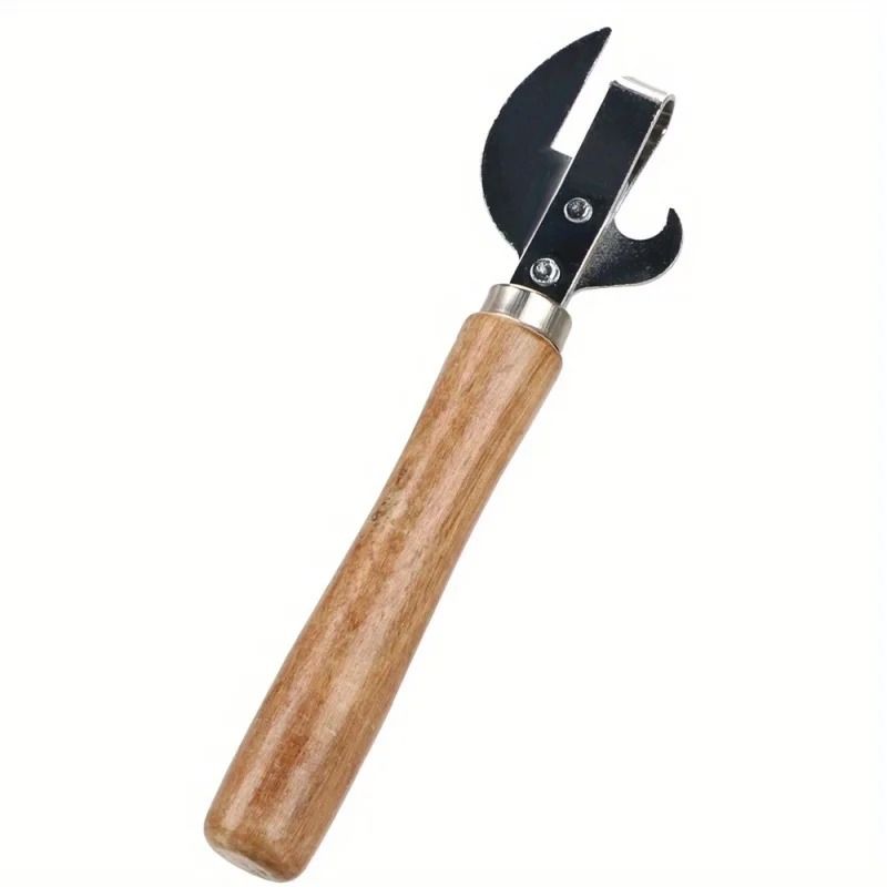 1 PC Easy Grip Manual Can Opener with Wooden Handle Safe Jar and Bottle Opener
