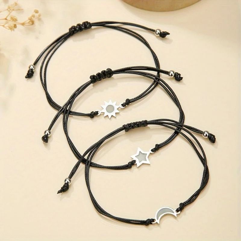 Luminous Moon Sun Star Bracelet Set Hand Woven Rope Jewelry