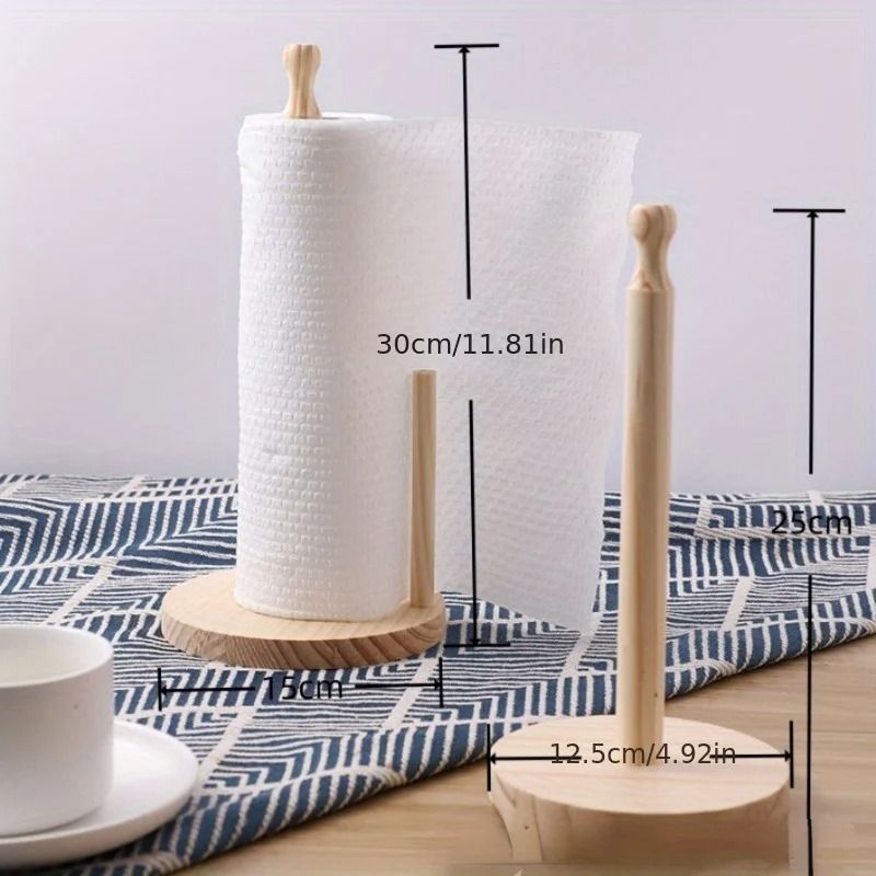 Wooden Paper Towel Holder Vertical Tissue Rack for Kitchen and Home
