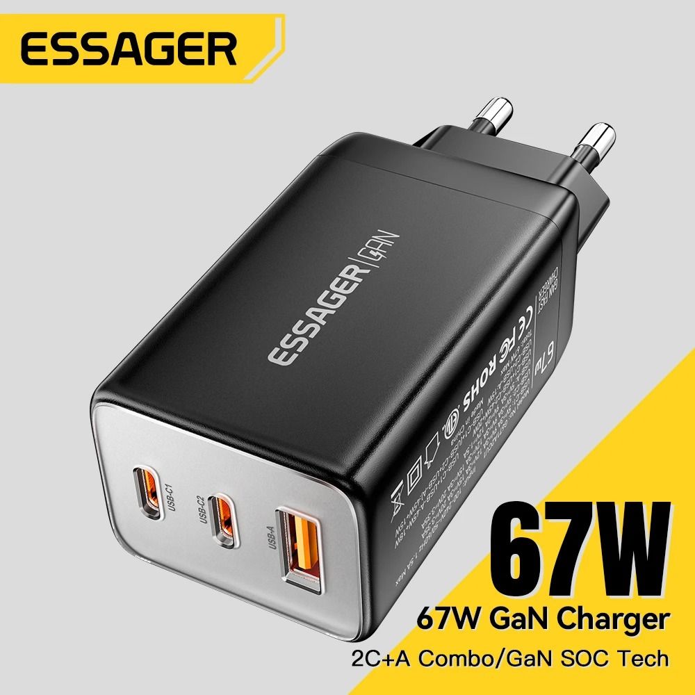 Essager 67W USB C Charger GaN Fast Charging PD 3.0 Multi Device Charger for Phones and Laptops