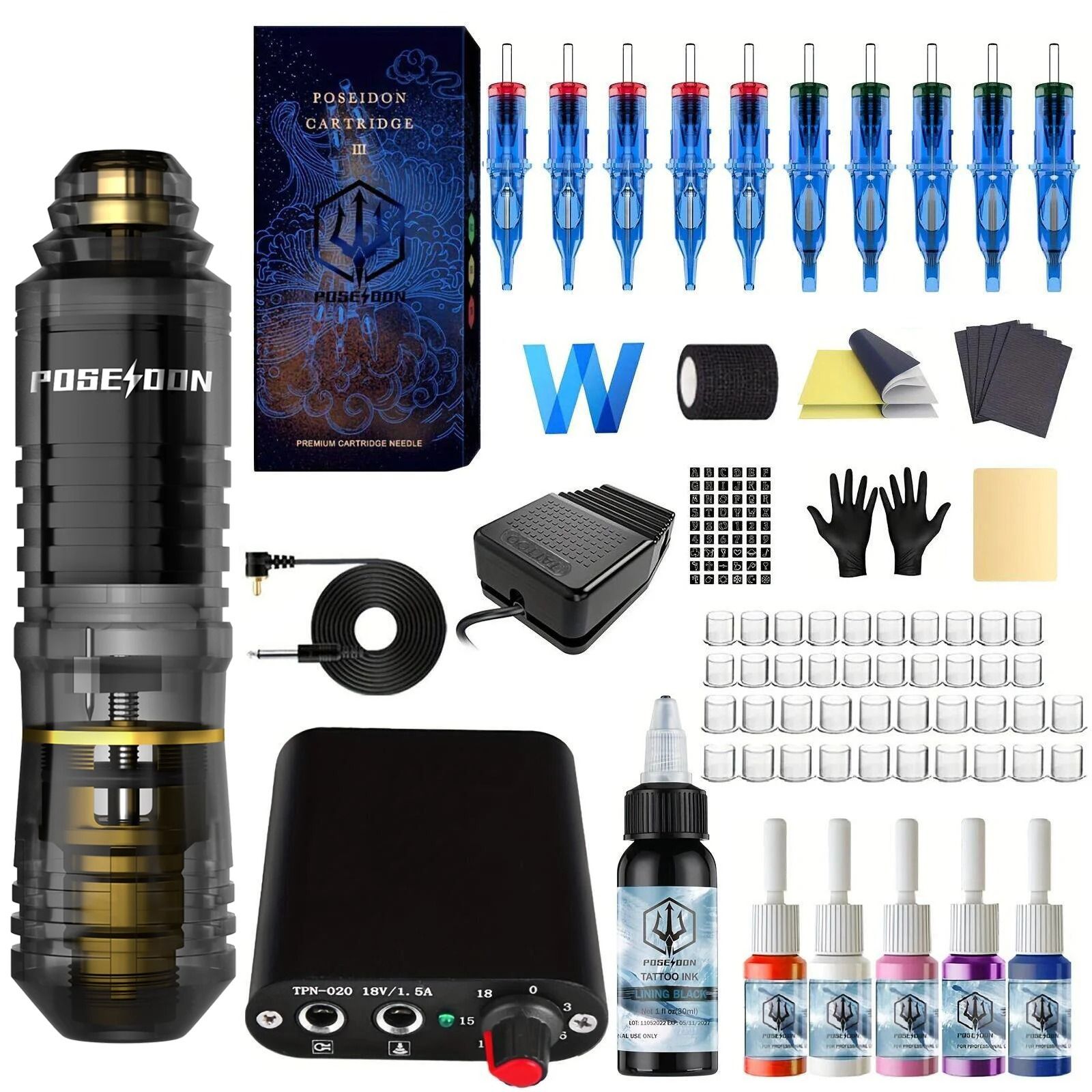 POSEIDON Wireless Tattoo Pen Tattoo Machine Kit for Permanent Makeup with Power Supply