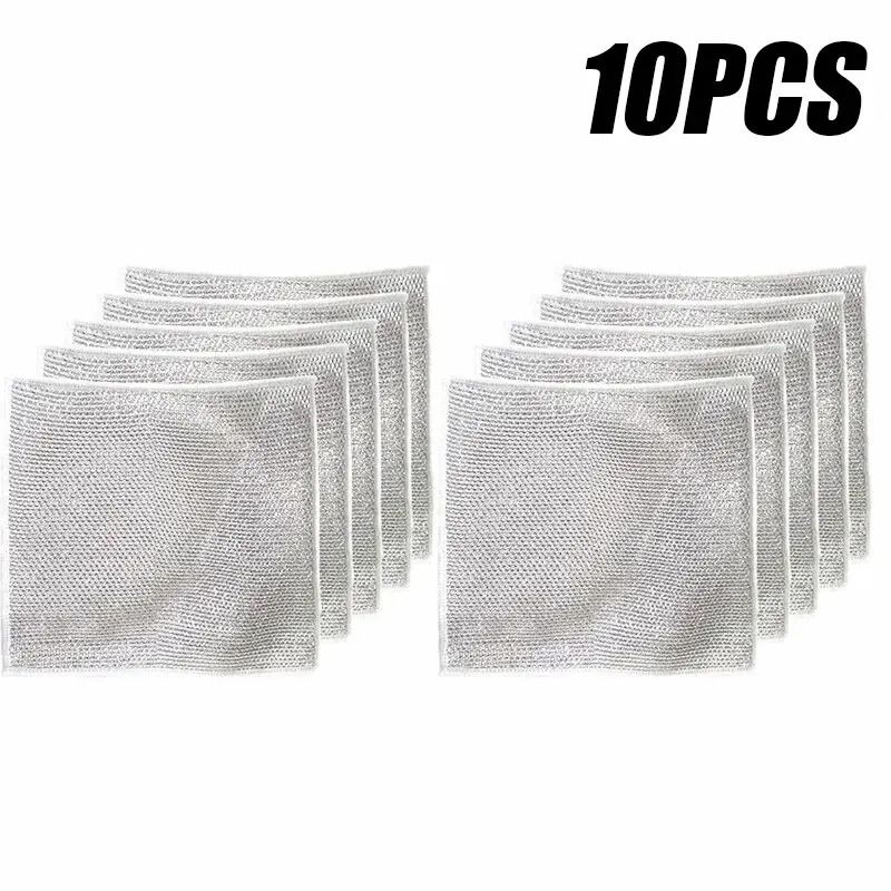 10 Pack Silver Wire Dishcloth Thick Microfiber Magic Cleaning Cloth with Scrub Power