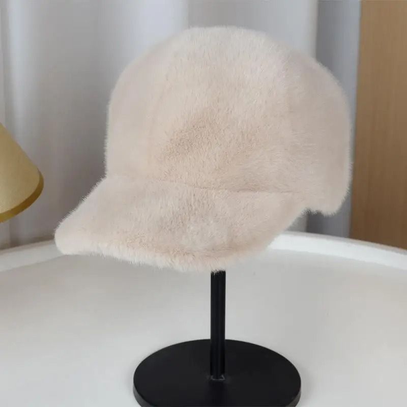 Plush Faux Fur Winter Snapback Baseball Cap Solid Color Unisex Hat