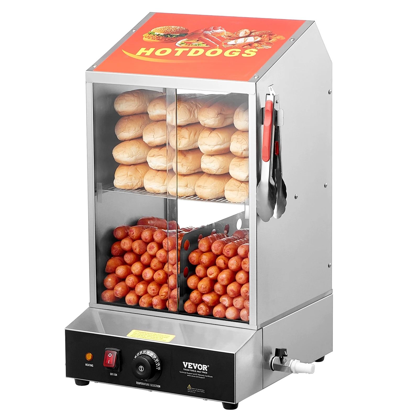 SucceBuy 36L Commercial Hot Dog Steamer with Temperature Control and Electric Bun Warmer