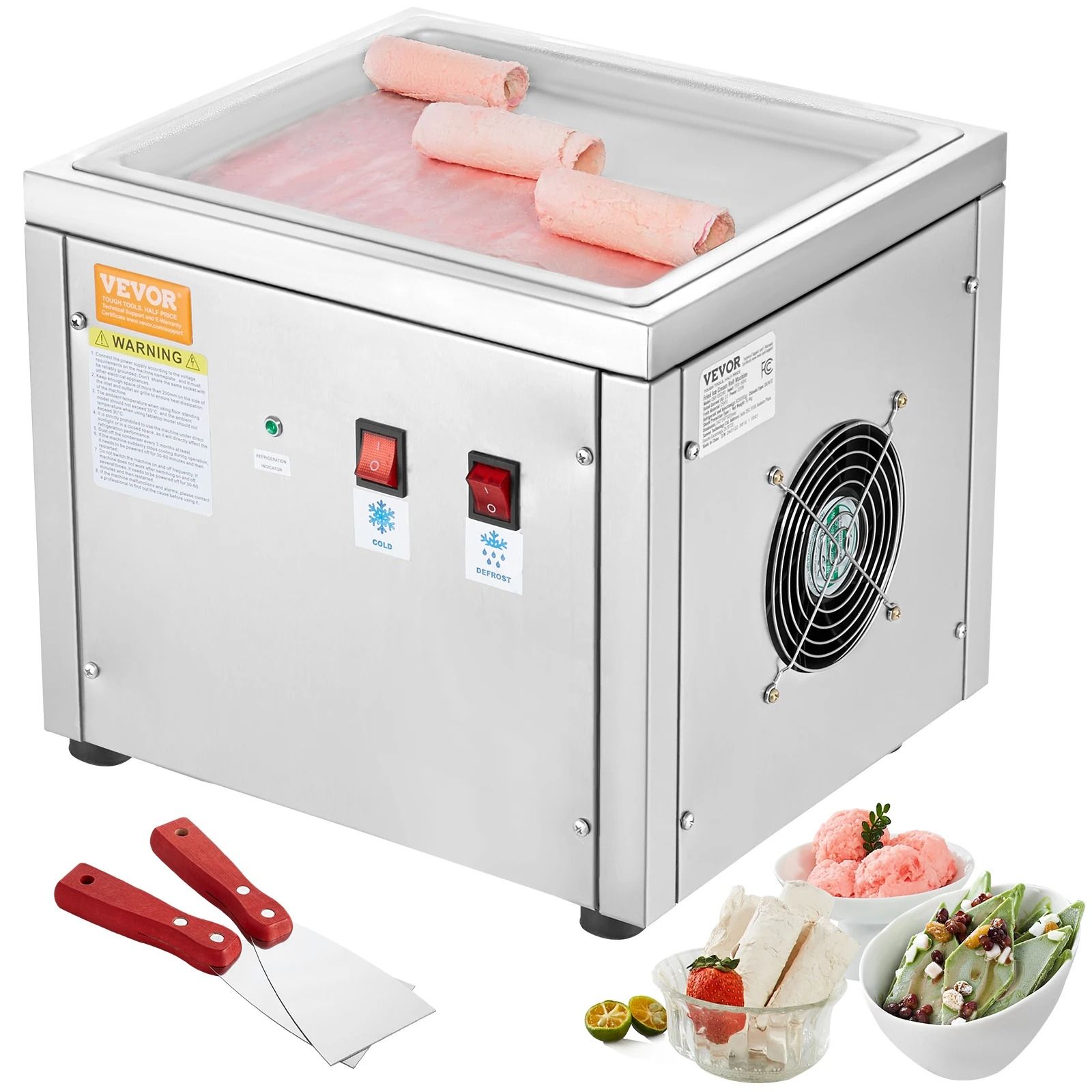 SucceBuy Stainless Steel Rolled Ice Cream Maker with Built In Compressor