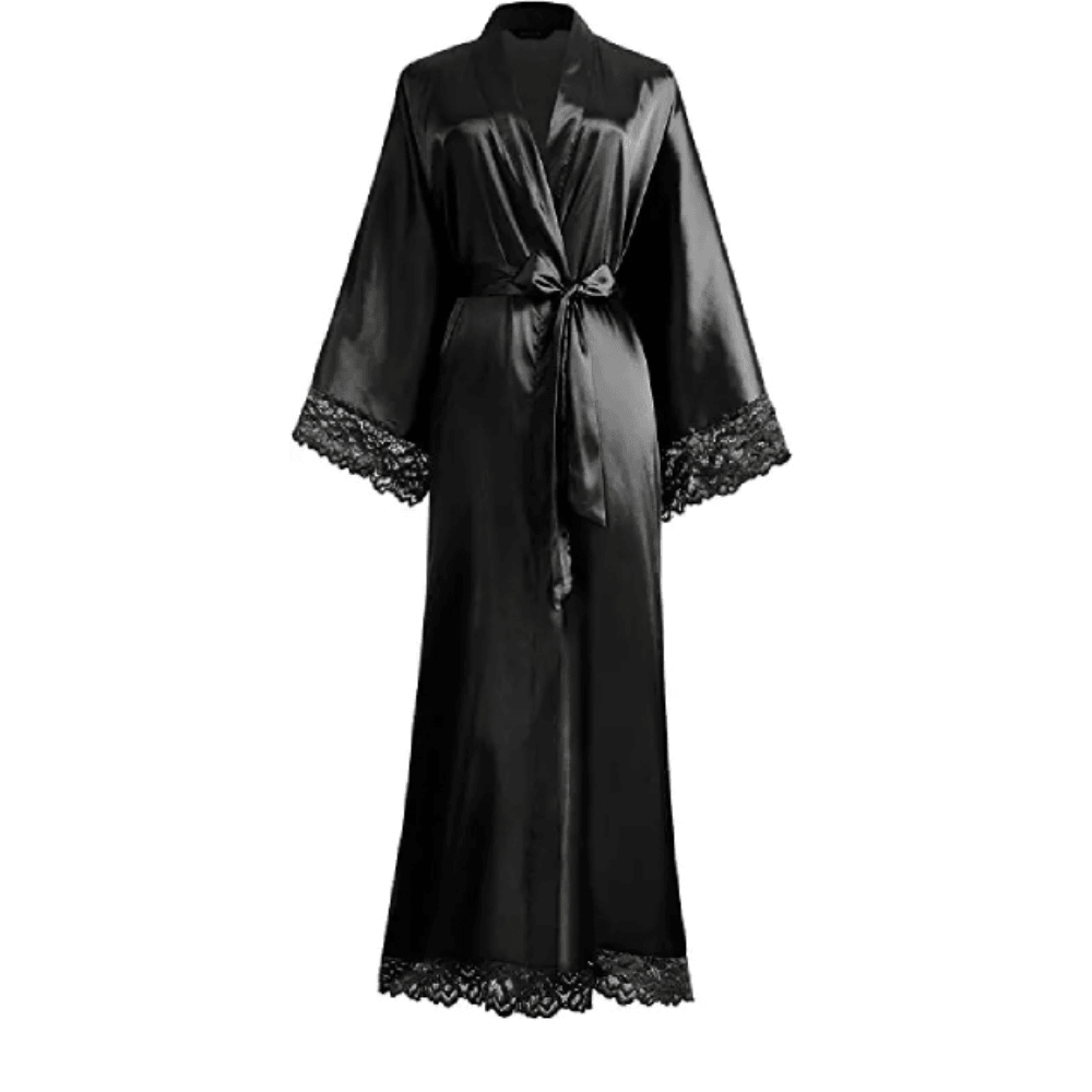 Silk Satin Lace Long Wedding Robe for Bride and Bridesmaid